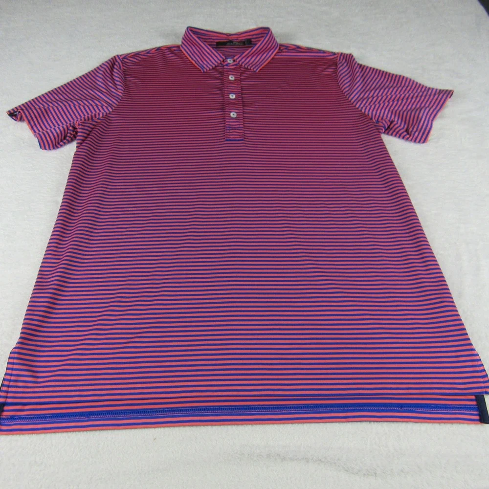 RLX Ralph Lauren Polo Shirt Mens Large Orange Blue Striped Golf‎ Top
